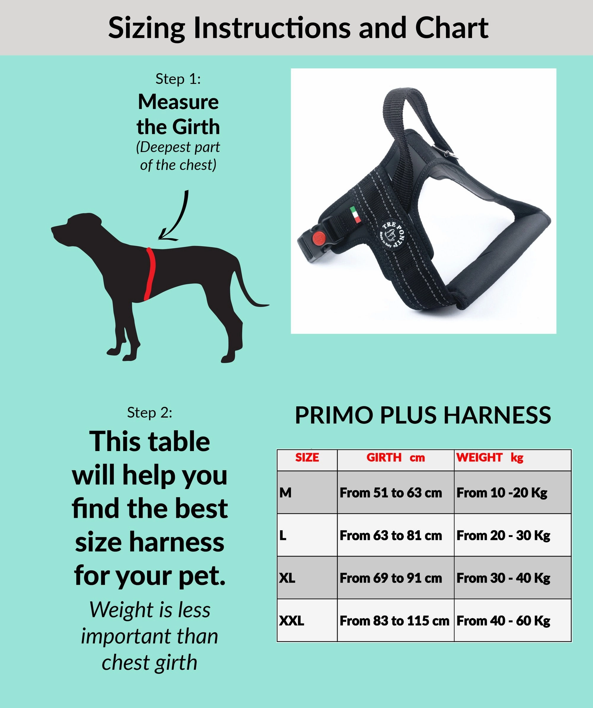 Tre Ponti Primo Plus Black Dog Harness with Handle