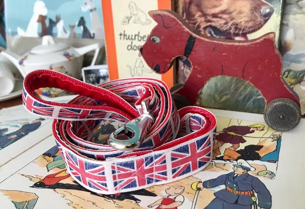 Vintage Union Jack Dog Collar and Lead Set