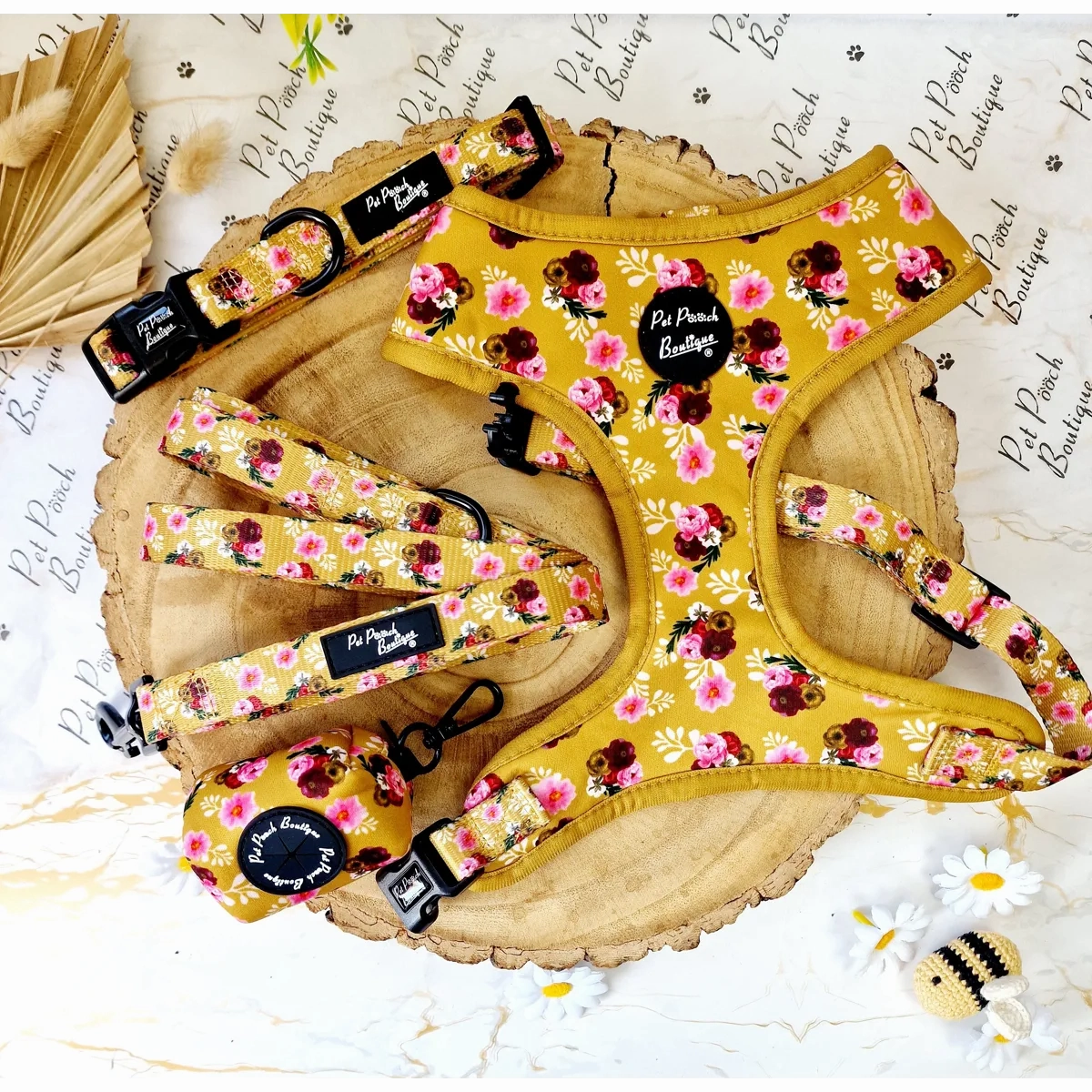 Vintage Yellow Buttercup Peonies Dog Collar