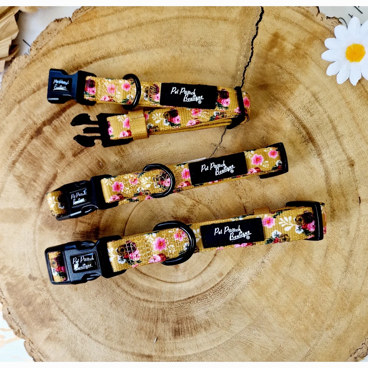 Vintage Yellow Buttercup Peonies Dog Collar