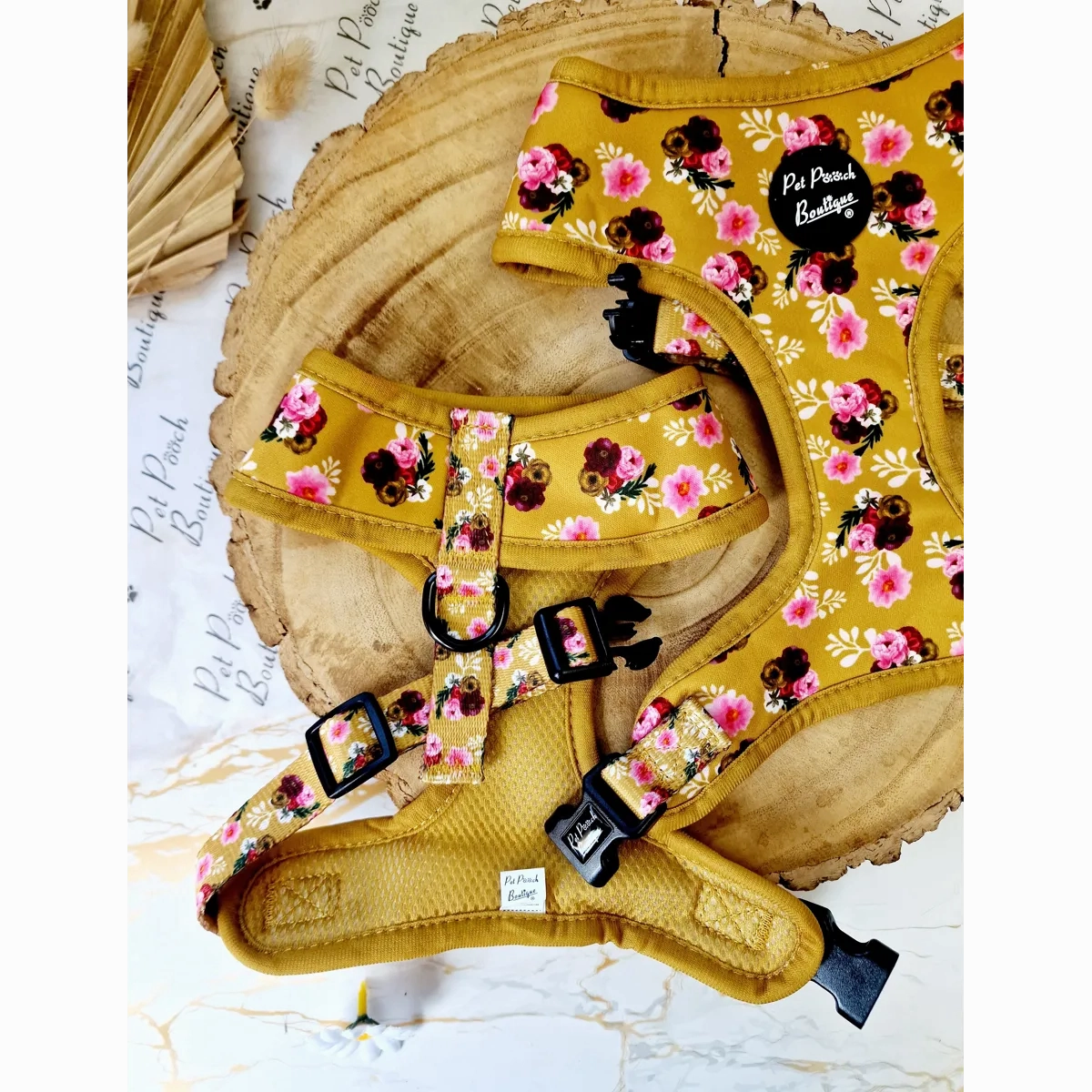 Vintage Yellow Buttercup Peonies Dog Harness