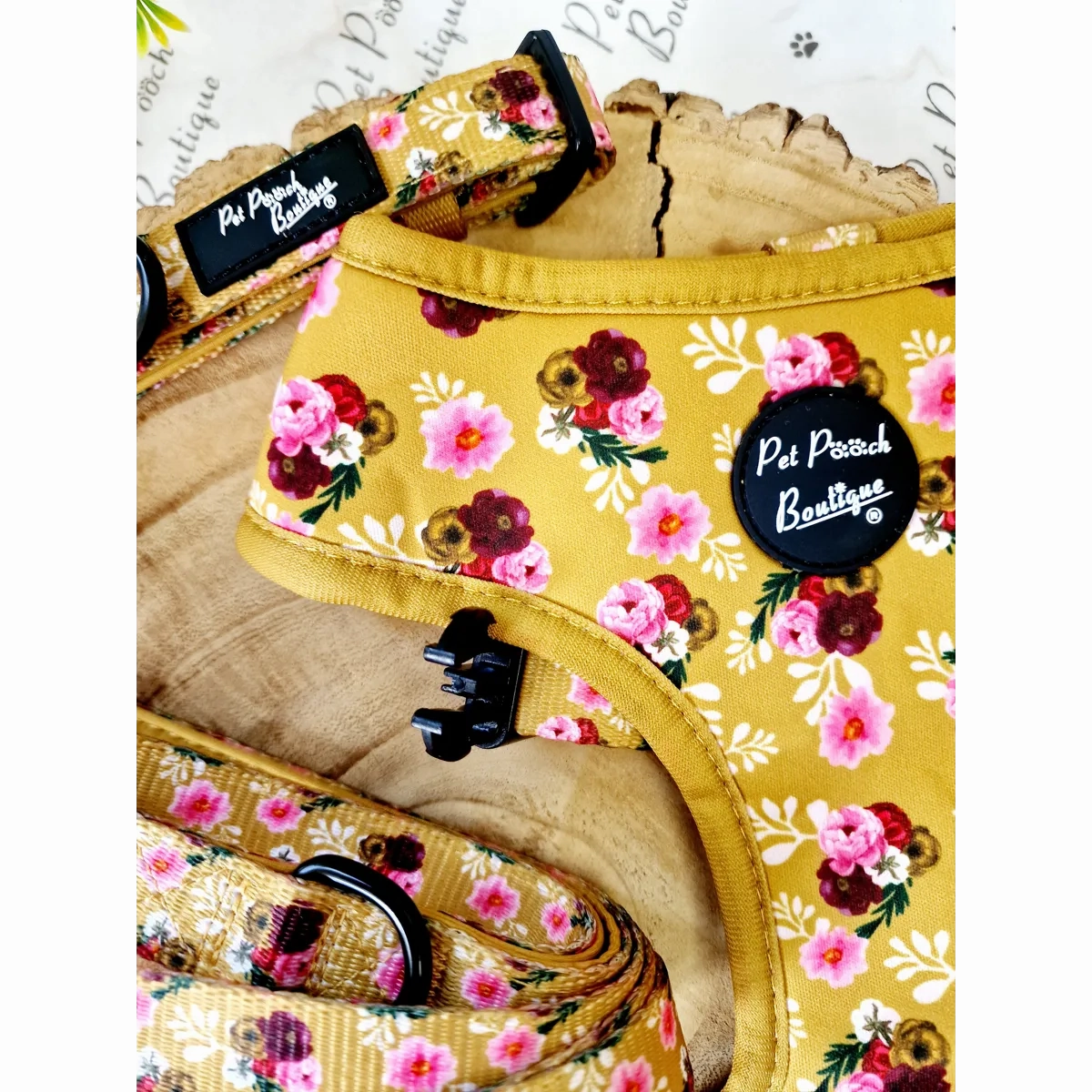 Vintage Yellow Buttercup Peonies Dog Harness