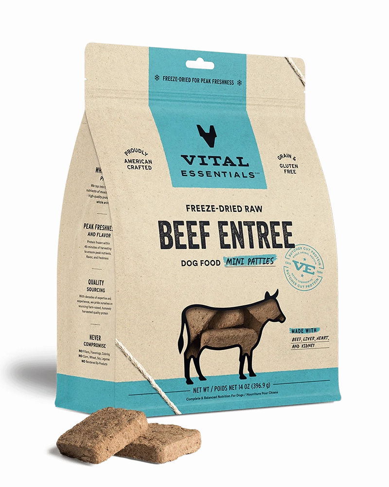 Vital Essentials Freeze-Dried Beef Mini Patties for Dogs 14oz