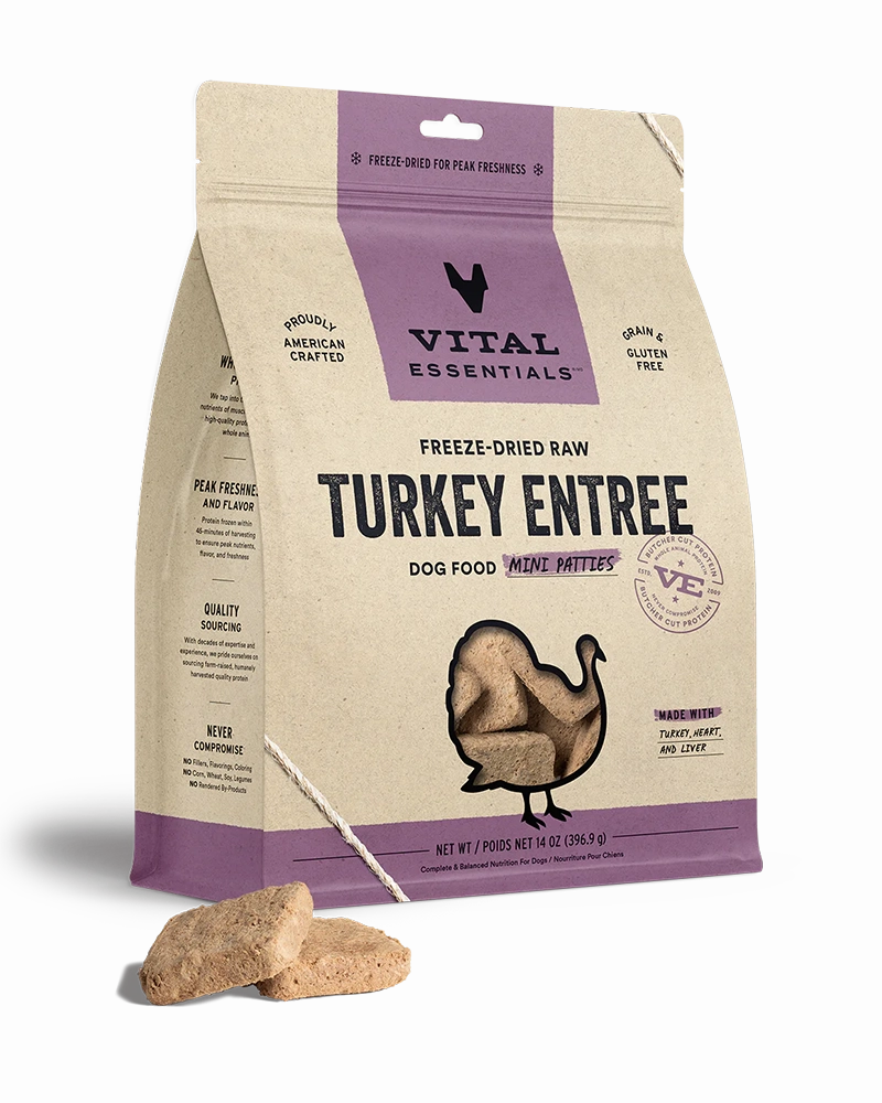 Vital Essentials Freeze-Dried Turkey Mini Patties for Dogs 14oz