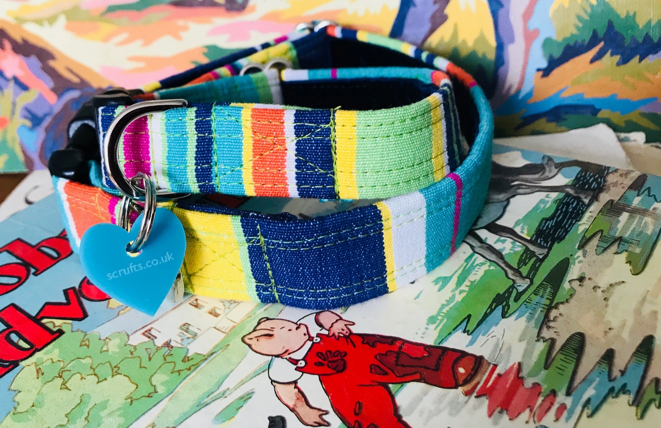 Whistable Striped Velvet Lined Designer Dog Collar