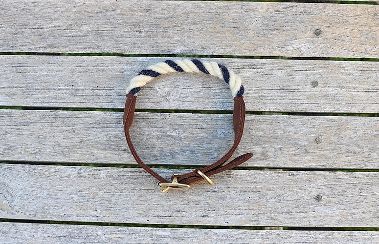 White and Blue 100% British Wool Dog Collar