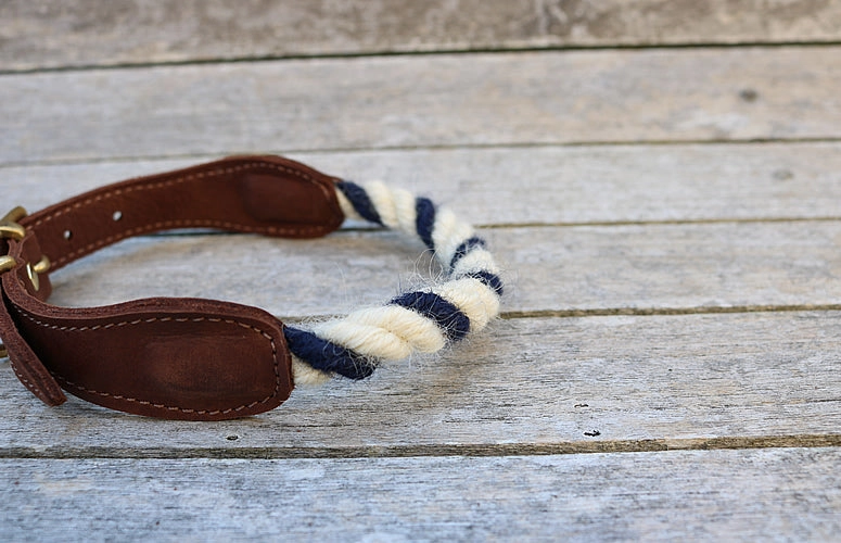 White and Blue 100% British Wool Dog Collar
