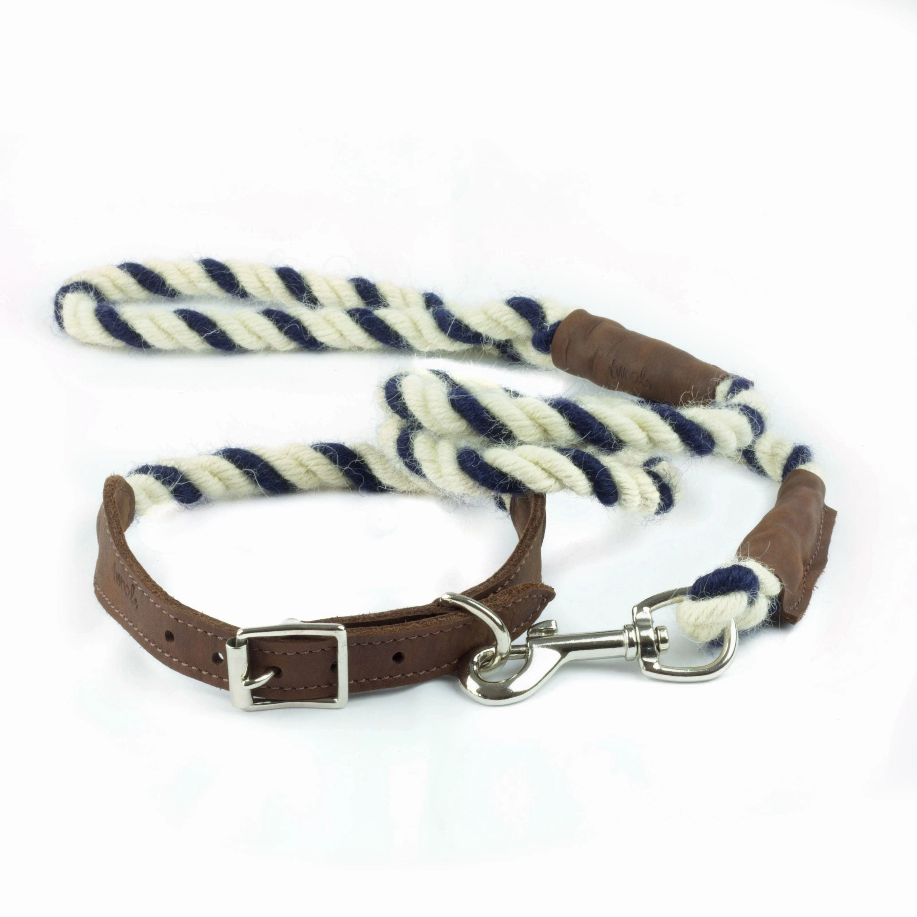 White and Blue 100% British Wool Dog Collar