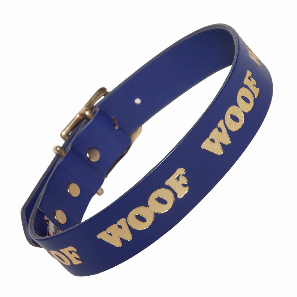 Woof Embossed Leather Dog Collars