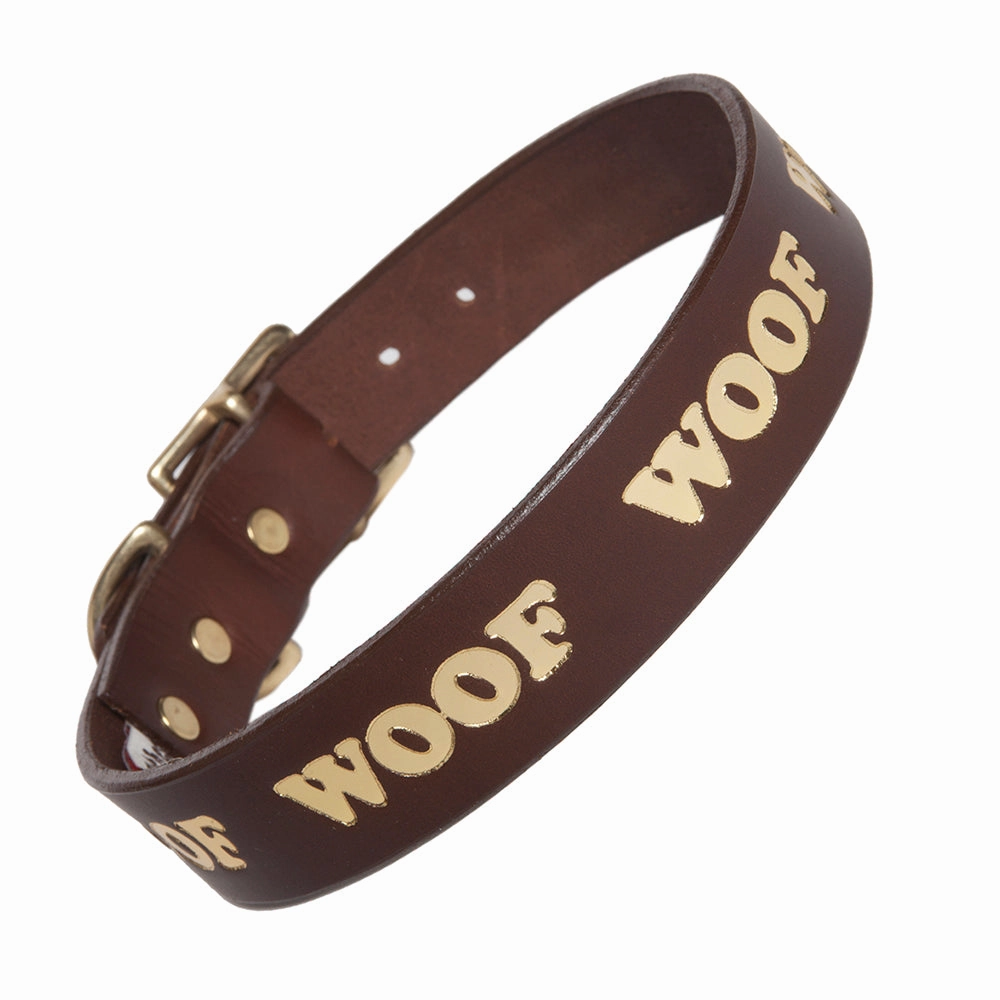 Woof Embossed Leather Dog Collars
