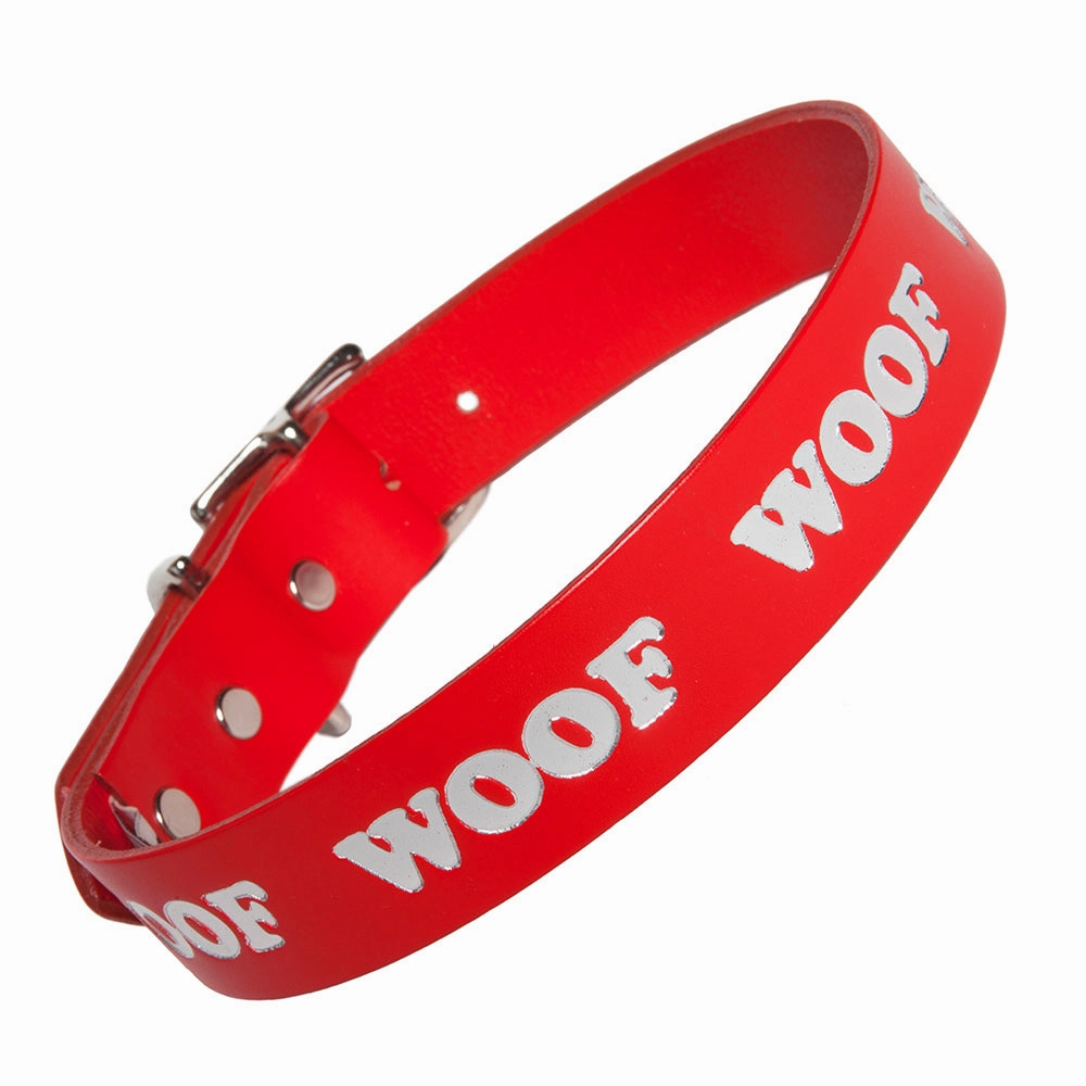 Woof Embossed Leather Dog Collars