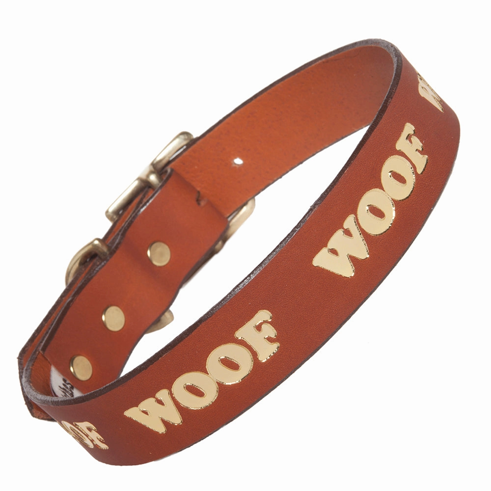 Woof Embossed Leather Dog Collars