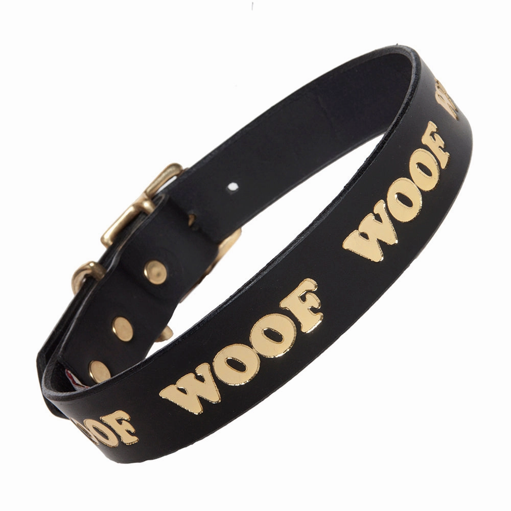 Woof Embossed Leather Dog Collars