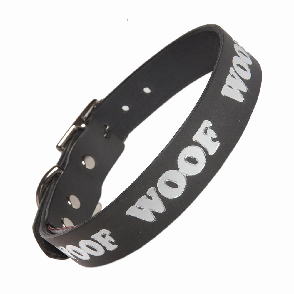 Woof Embossed Leather Dog Collars