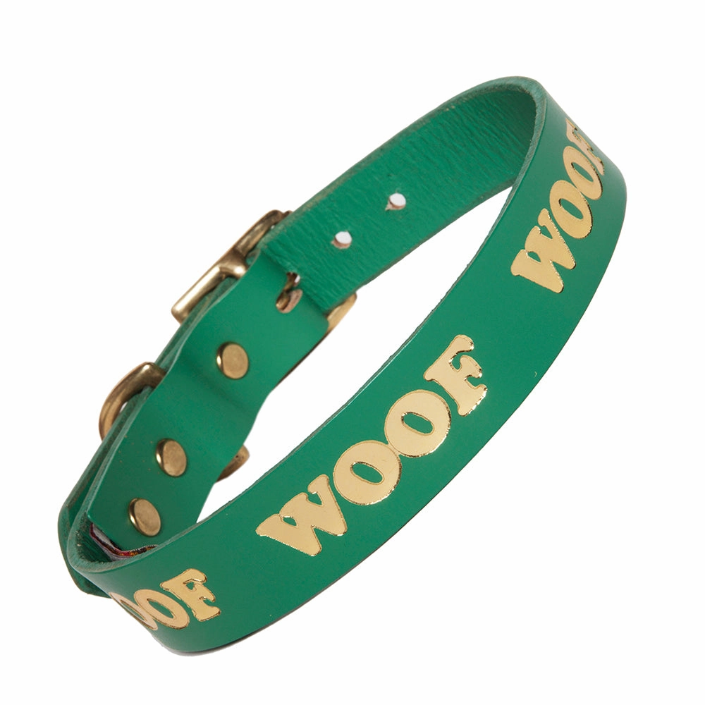 Woof Embossed Leather Dog Collars