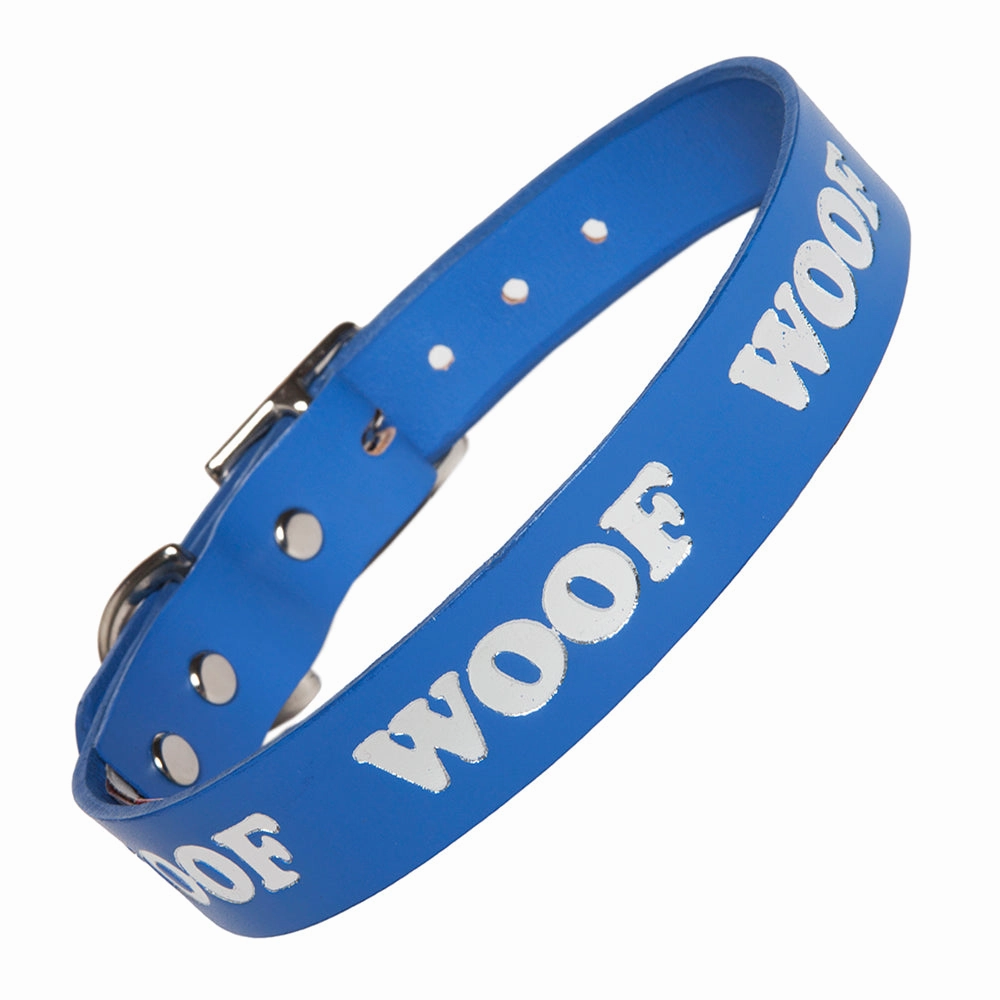 Woof Embossed Leather Dog Collars