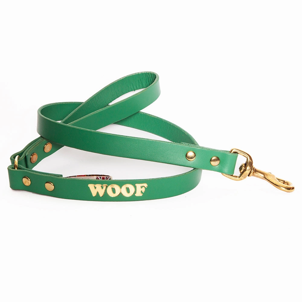 Woof Embossed Leather Dog Leads