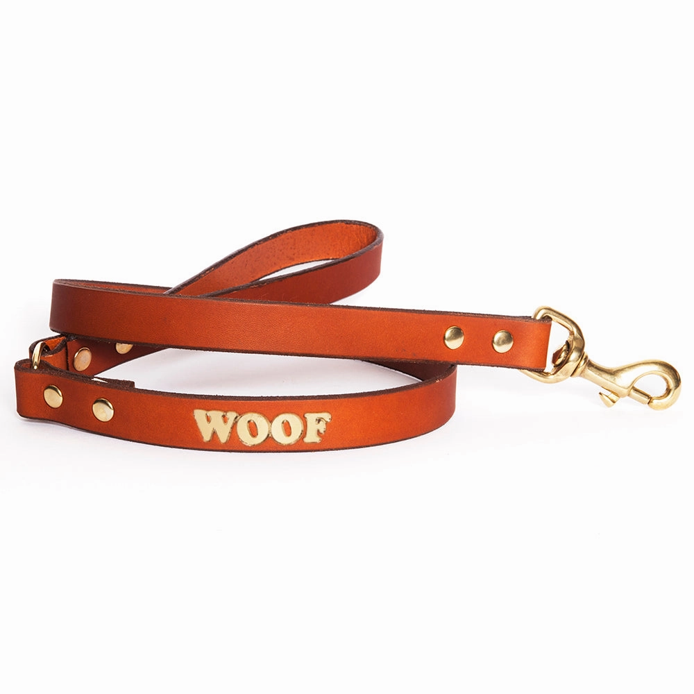 Woof Embossed Leather Dog Leads