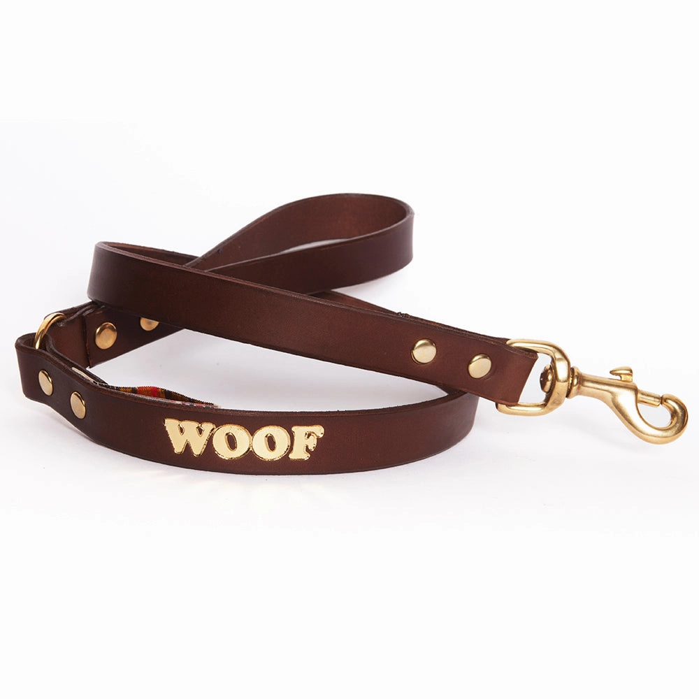 Woof Embossed Leather Dog Leads