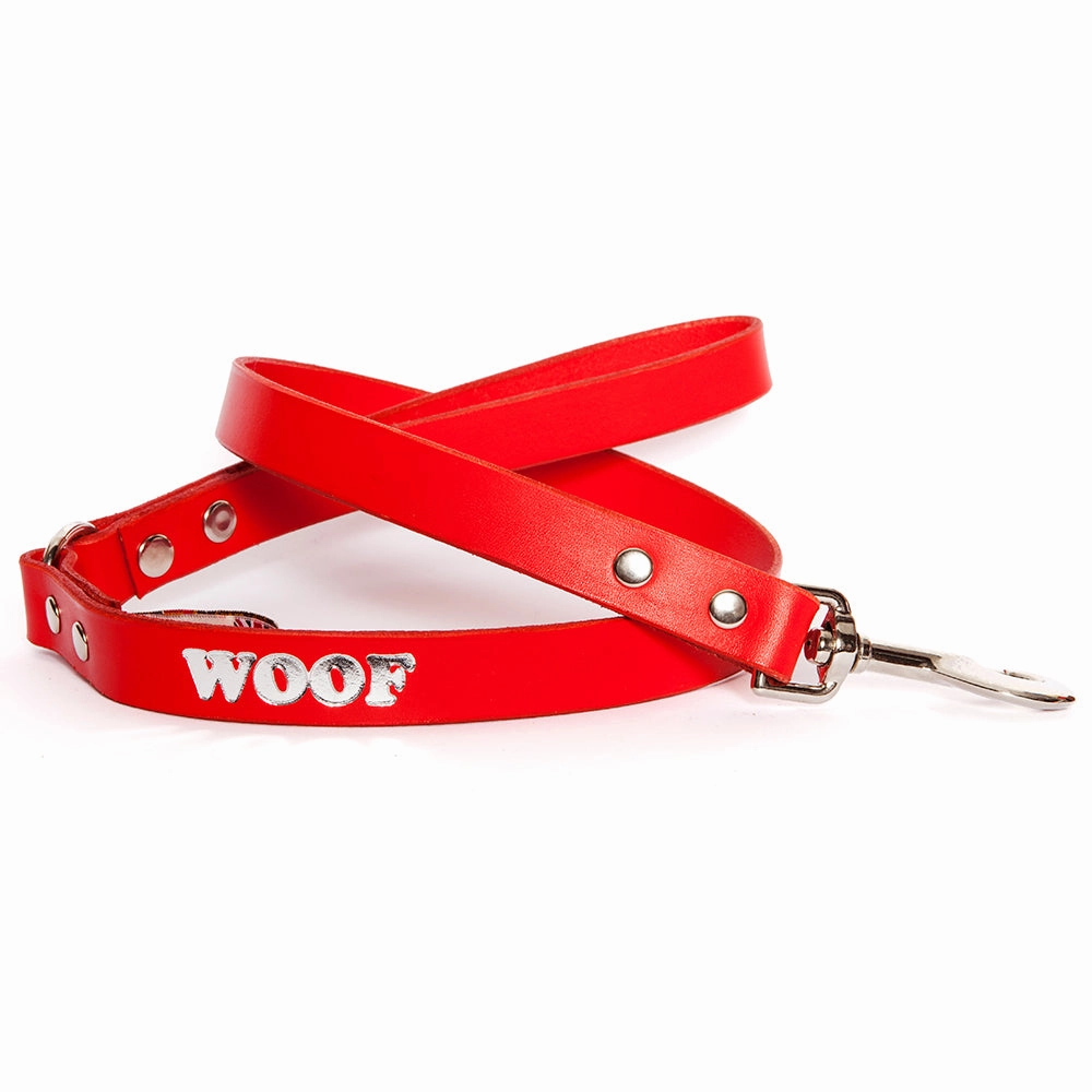 Woof Embossed Leather Dog Leads