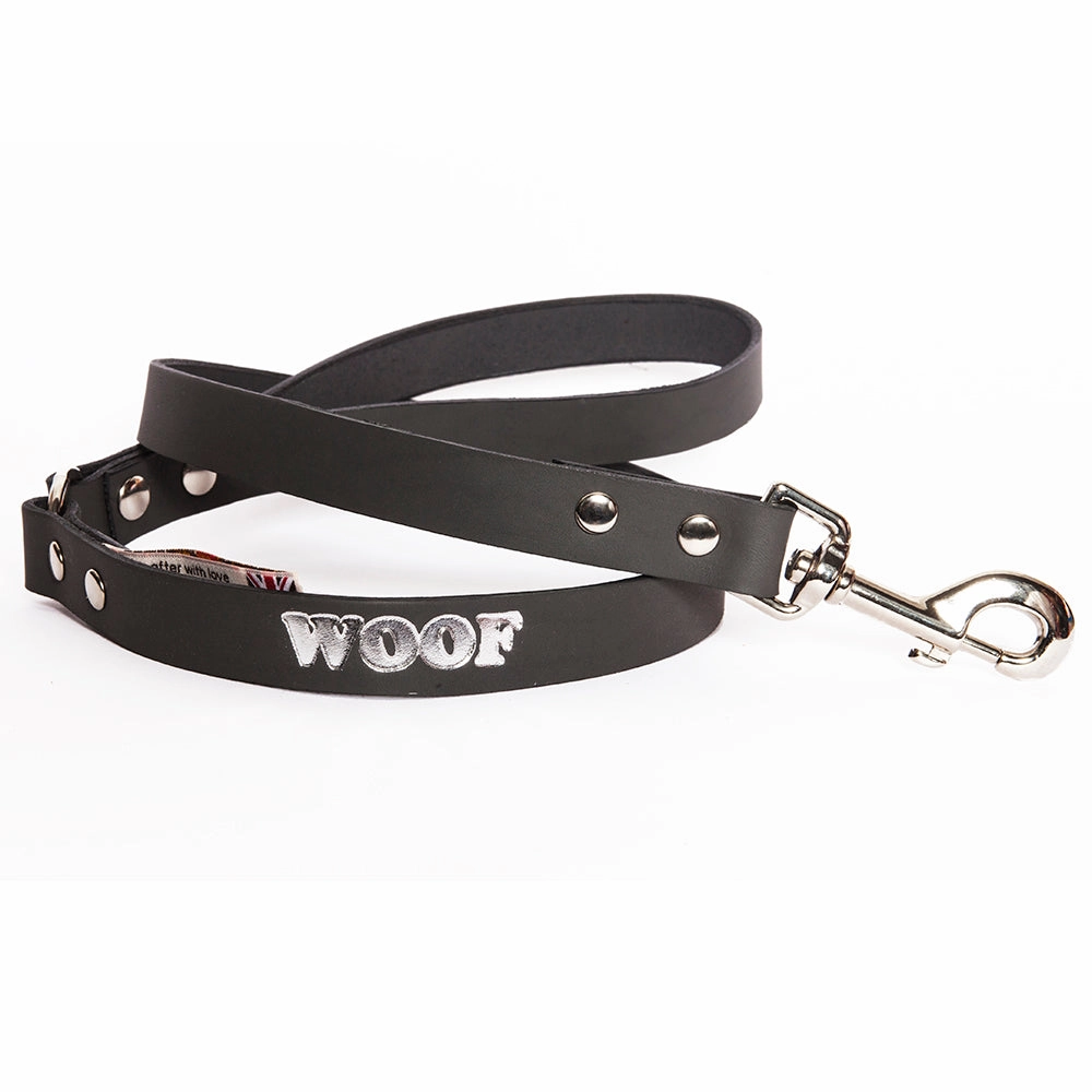 Woof Embossed Leather Dog Leads