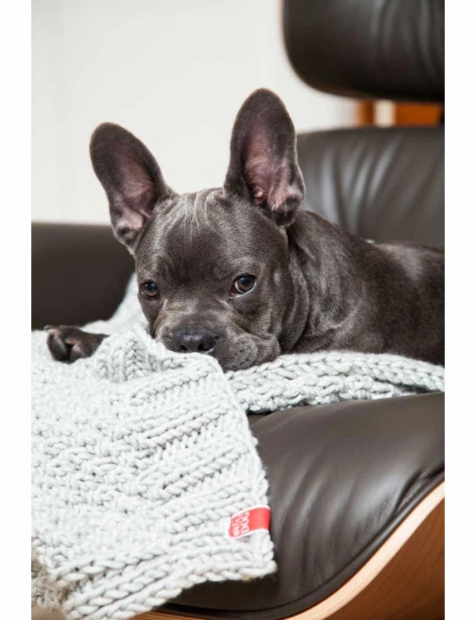 Wooldog Chunky Hand-Knitted Rosebud Pet Blanket Silver Grey