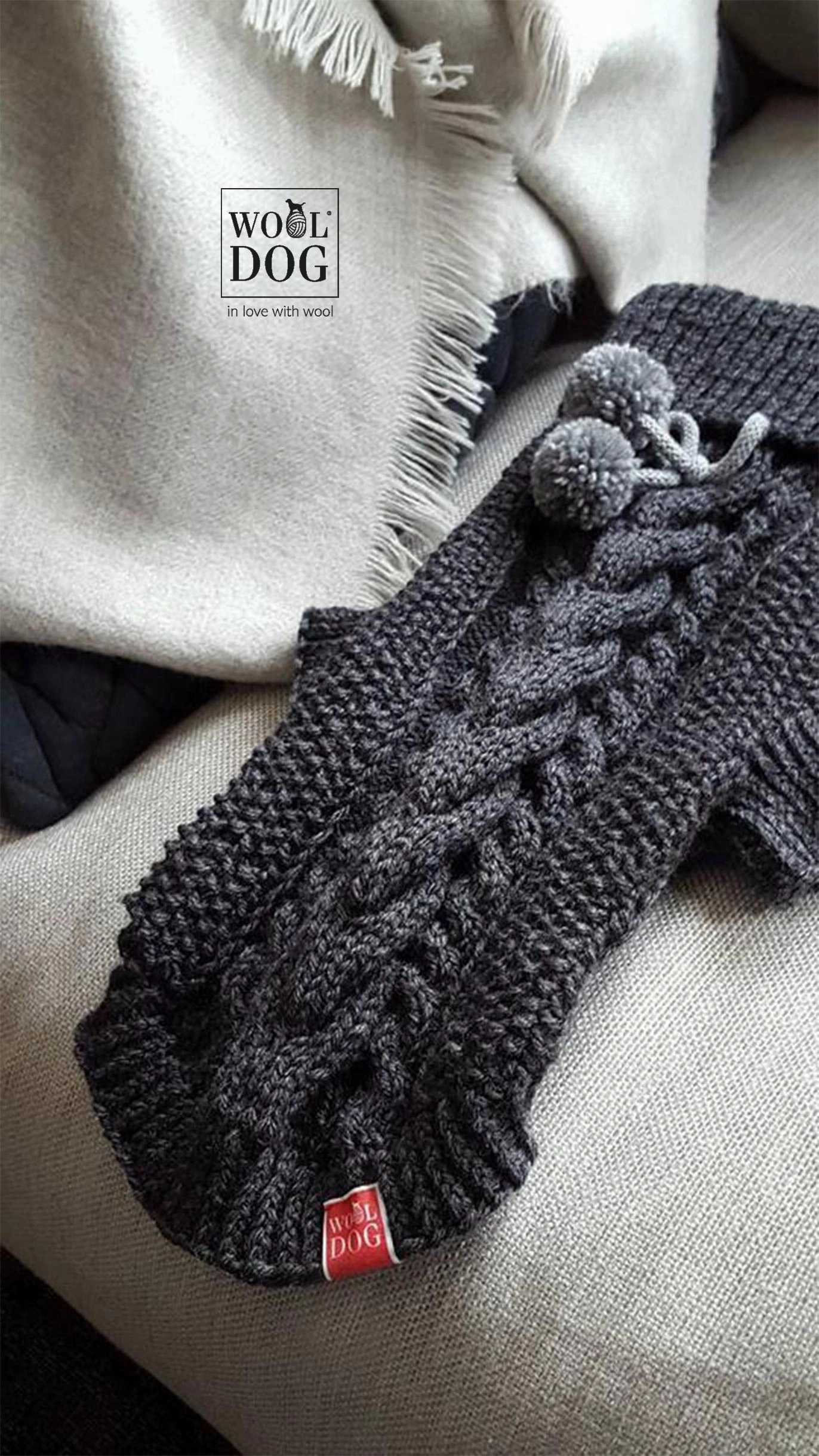 Wooldog Classic Dark Graphite Grey Hand-Knitted Dog Jumper