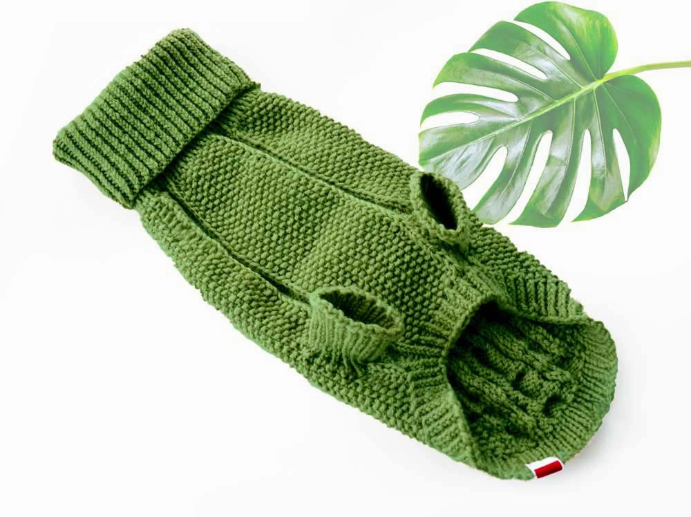 Wooldog Classic Monstera Green Hand-Knitted Dog Jumper