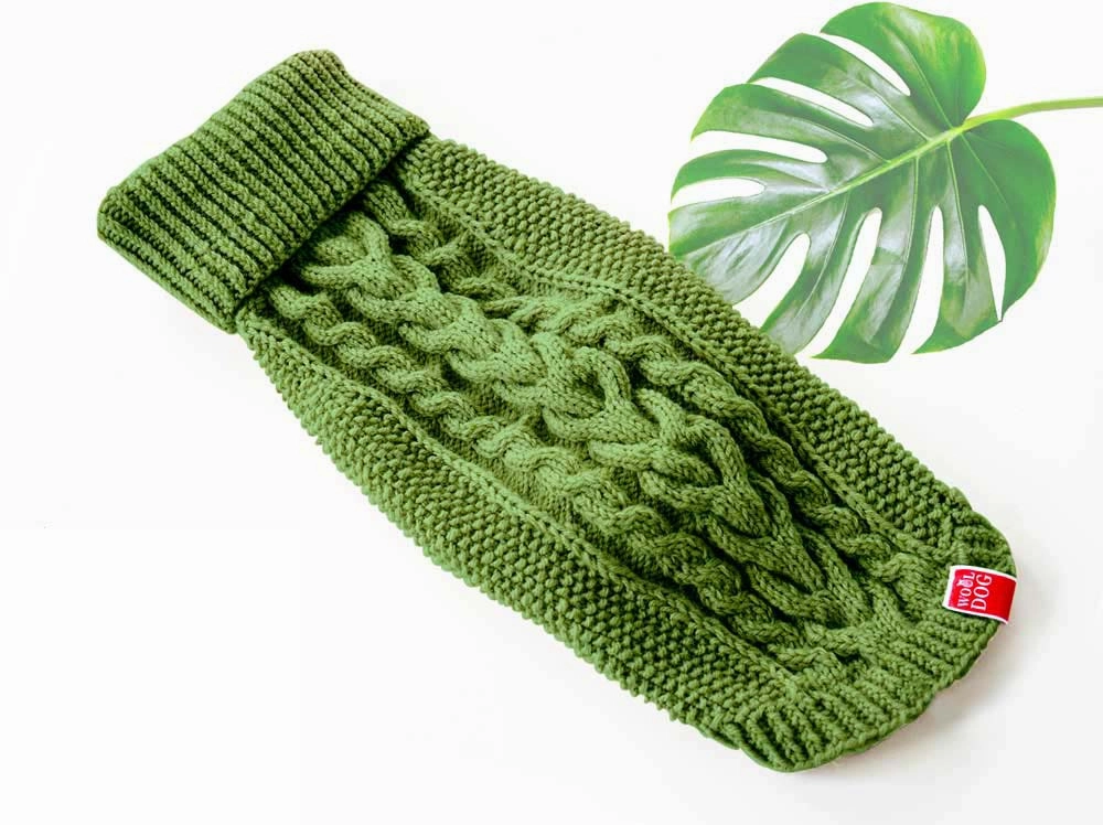 Wooldog Classic Monstera Green Hand-Knitted Dog Jumper