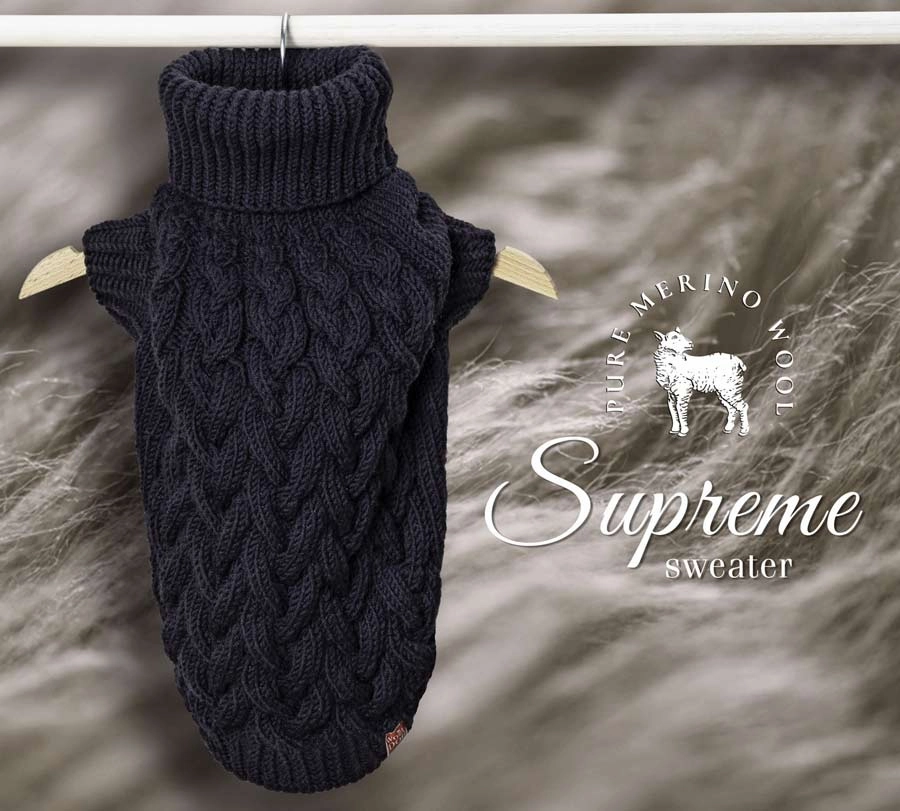Wooldog Supreme 100% Merino Wool Deep Steel Hand-Knitted Dog Jumper