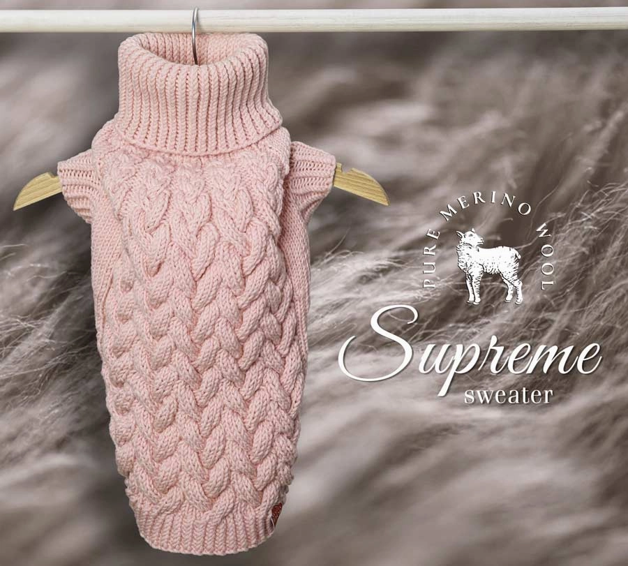Wooldog Supreme 100% Merino Wool Pink Powder Hand-Knitted Dog Jumper
