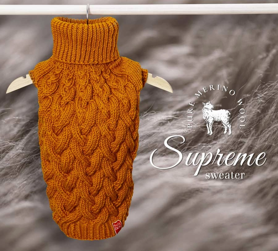 Wooldog Supreme 100% Merino Wool Tangerine Dream Hand-Knitted Dog Jumper